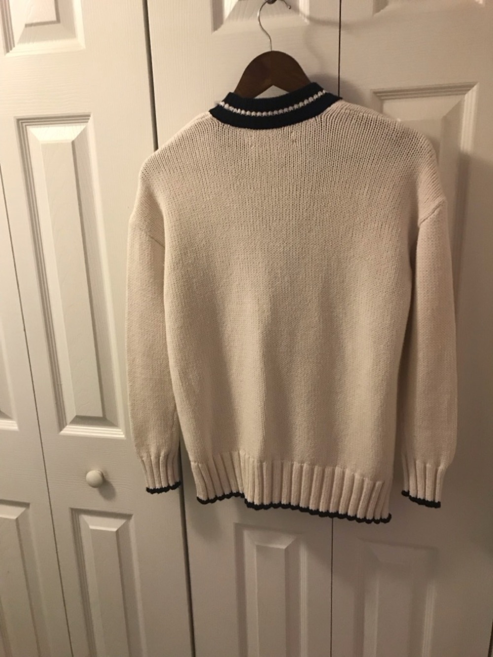 LOFT Cream Cardigan Tennis Sweater with Black Trim and Front Pockets - Picture 3 of 6